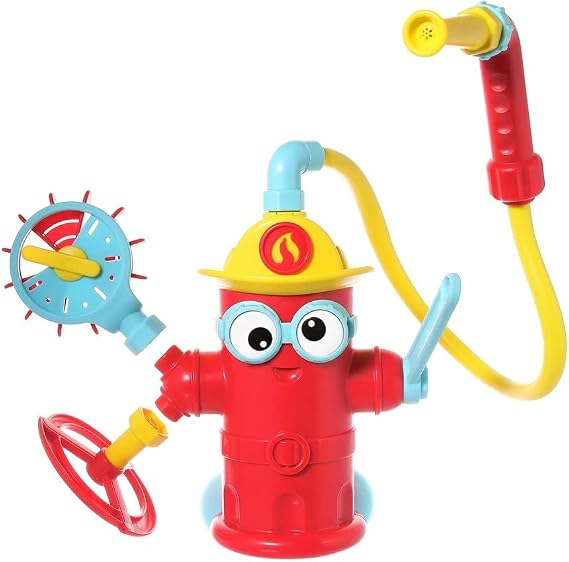 Yookidoo Baby Bath Toddler Toys (Ages 3+) - Ready Freddy Spray N Sprinkle Fire Hydrant Bathtime Toy - Includes Hose, Spray Nozzle, Wheel, Water Gauge - Attach to Any Bath Tub or Shower - Mold Free