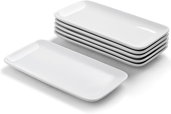 WishDeco Rectangle Plates Set of 6, Small Serving Platters L23 cm x W12 cm