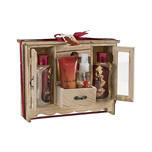 Bath and Body Gift Basket For Women and Men French Vanilla Bath & Body Collection Gift Curio, Includes Shower Gel, Bubble Bath, Body Lotion & More Mothers Day Gift for Mom