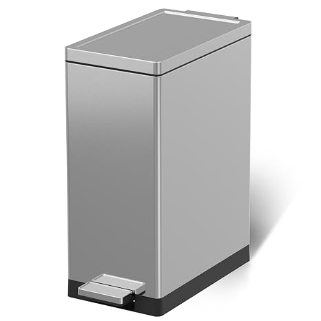 SIMPLYKLEEN Kitchen Trash Can with Lid Slim Garbage Can Heavy-Duty Brushed Stainless Steel Waste Bin for Home Office Bathroom Bedroom Fingerprint Resistant,12 Gallon/45L