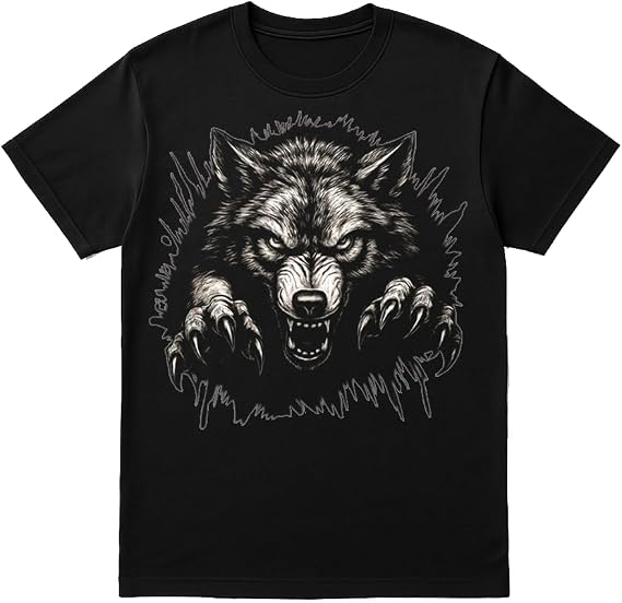 Angry Wolf Graphic T-Shirt Unisex Black Cotton Tee for Men & Women S-XXL, Fierce Wild Animal Design, Bold Streetwear