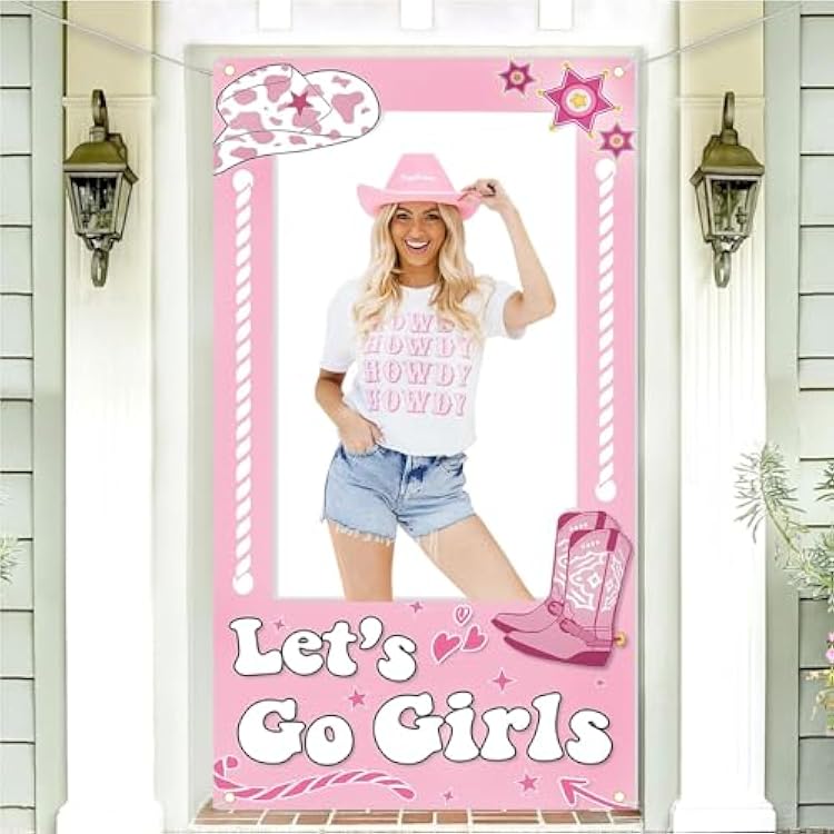 Western Party Decorations - Lets Go Girls Cowgirl Birthday Photo Booth Prop Wild West Pink Backdrop Bachelorette Party Decoration for Last Disco - 39.37 x 70.8