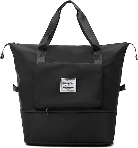 Large Capacity Folding Travel Bag, Lightweight Waterproof Foldable Carry Luggage Bags for Travel, Weekend Bags (Black)