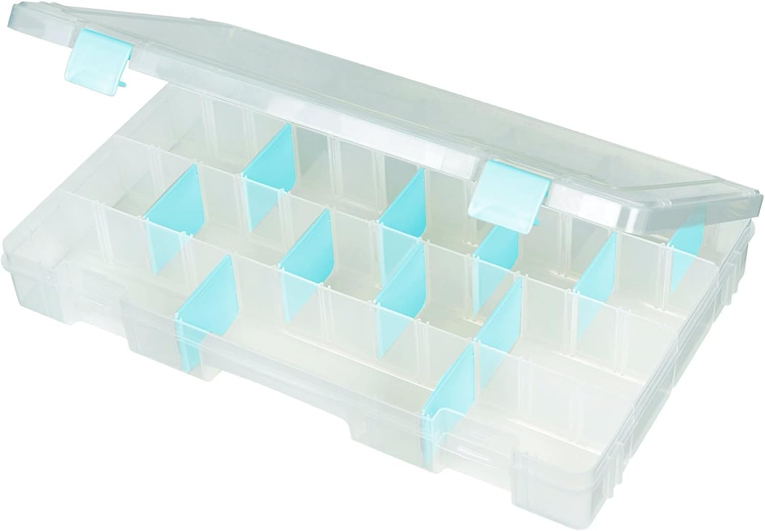 ArtBin 6847AG Medium Anti-Tarnish Box with Removable Dividers, Jewelry & Craft Organizer with Anti-Tarnish Technology, [1] Plastic Storage Case, Clear with Aqua Accents
