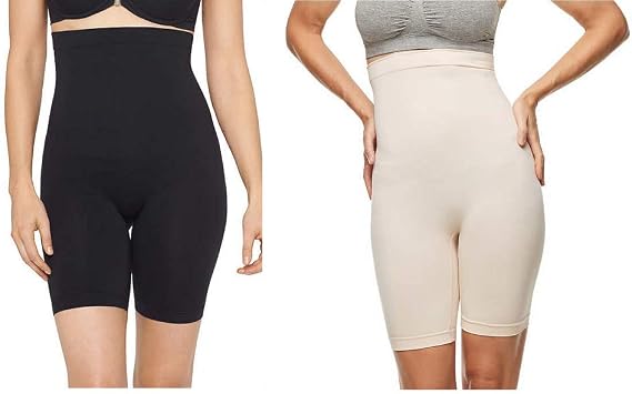 Yummie High Waist Shaping Short Seamless No Slip Waist (2 Pack) (Black - Tan, X-Large)