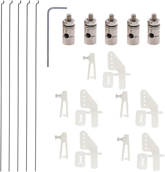 5 Sets Nylon Control Horns + Steel PushRods + Pushrod Connector Linkage Stopper Parts for RC Airplane Model Aircraft
