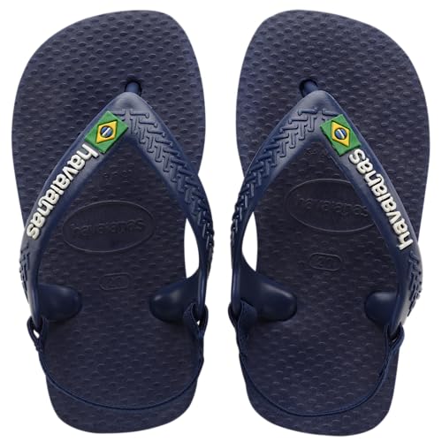 Havaianas Baby Brazil Logo Flip Flop Sandal, Navy Blue, 6 M US Toddler