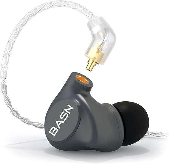 BASN Metalen in-Ear Monitors Headphones,Musicians Noise Isolating 4 Drivers IEMs with Deep Bass, Two Detachable MMCX Cables with Case for Singers,Drummers,BassistsGray