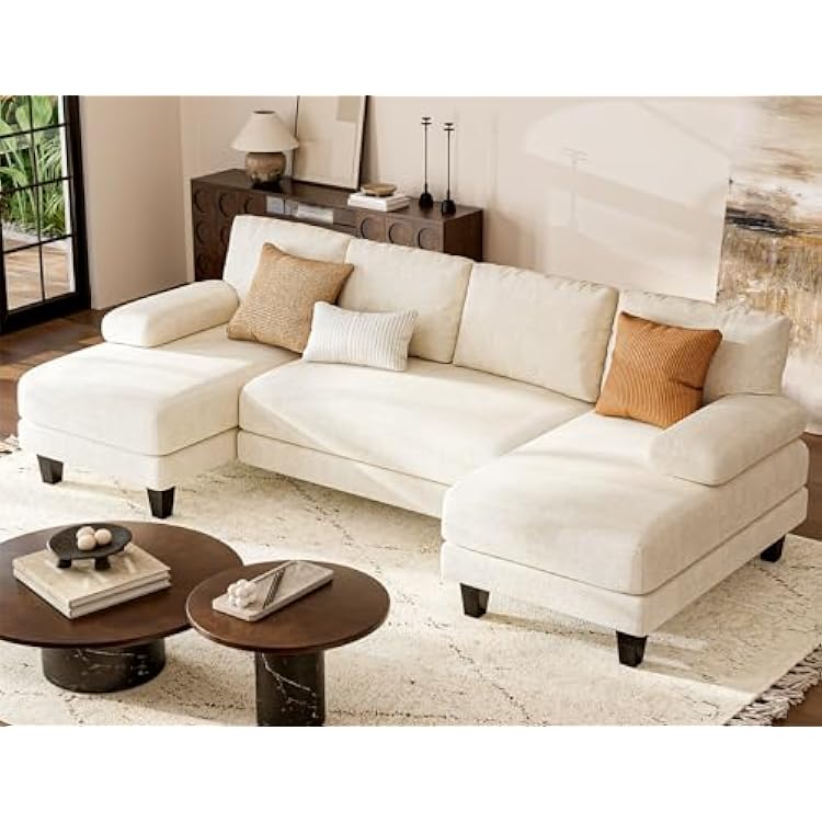 Txtins U Shaped Sectional Couches for Living Room, 111 Inch Modular Sofa with Double Chaise, Large Lounge Couch for Apartment, Warm White