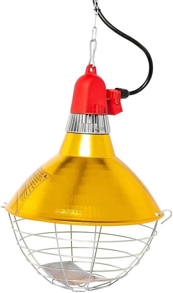 Premier 1 High-Output Carbon Fiber Heater 600W, Built-in Safety Switch | For lambing pens, chicken coops & horse stables. Carbon fiber bulbs 98% efficient. 12" shade, 7.5ft cord, 110V outlet.