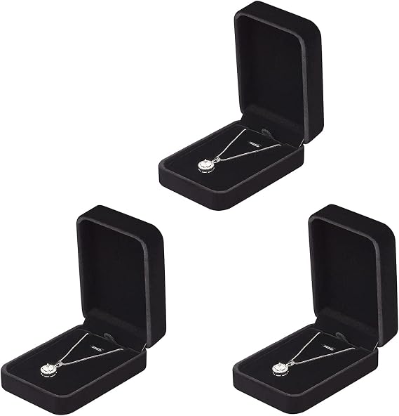 LETURE 3 Pieces Velvet Pendant Necklace Gift Boxes Set, Classic Jewelry Packaging Storage Case, Jewellry Display Box for Wedding, Engagement, Proposal, Birthday and Anniversary (Black)