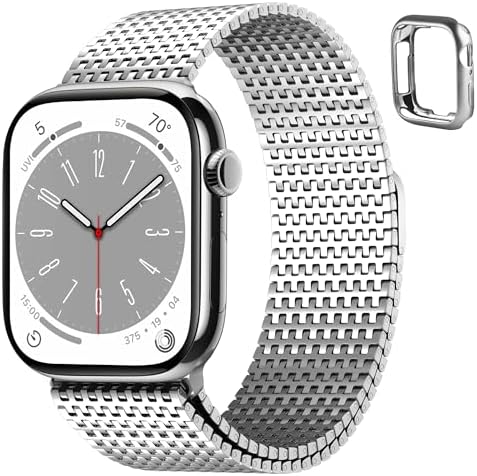 Fullmosa Compatible with Apple Watch Bands 41mm 40mm 38mm for Women Men, Stainless Steel Mesh Loop Magnetic Clasp iWatch Band with TPU Case for Apple Watch Series 9 8 7 6 5 4 3 2 1 SE321, Silver