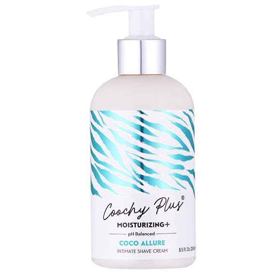Coochy Plus Coco Allure Intimate Shave Cream Razor Bump Ingrown Hair Care | Made in USA Coco Allure shaving cream for women. Tropical coconut scent, moisturizing, helps reduce razor bumps. 8.5 fl oz.