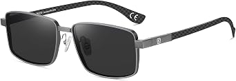 DUCO Retro Rectangular Polarized Sunglasses for Men Trendy Carbon Fiber Shades
