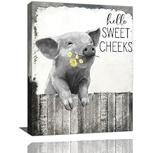 SweetFox Farmhouse Pig Bathroom Wall Art Funny Black and White Animal Pictures Wall Decor Rustic Bath Sign Pig with Daisy Canvas Painting Print Artworks for Bedroom Toilet Laundry Restroom 12"x16"