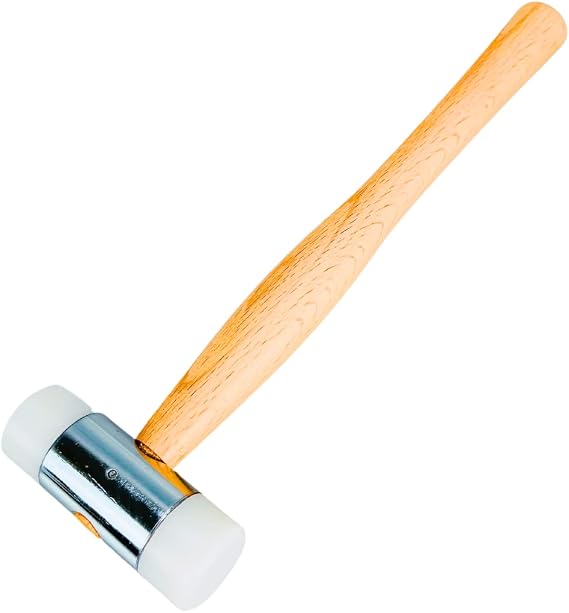 10" (25.4 cm) Double Headed Nylon Hammer | 1" Non-Marring Nylon Head Diameter | Ergonomic Wooden Handle | Great For Jewelry Making, Leatherworking, Automotive Repairs & More