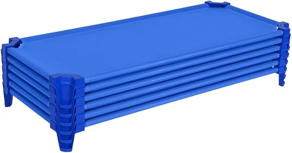 Wood Designs Stackable Daycare Cots for Kids, 52", Blue, Ready-to-Assemble Nap Cots for Sleeping - Preschool, Daycare, Kindergarten, 87800 [Set of 6]