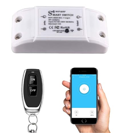 remote switch, WiFi &RF433, AC90-250V 10A, 1Gang wireless relay switch.Compatible with Alexa/Google Home,Voice Control,Timer Function.