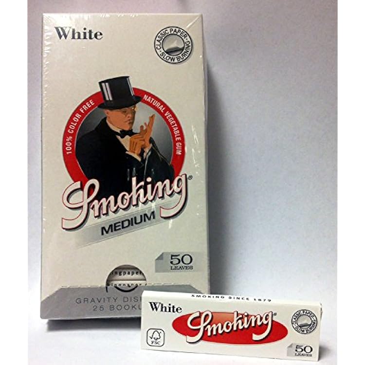 Smoking - Medium Size White 1 14 Rolling Papers - Full Display of 25 Booklets with 50 Leaves per Booklet 1250 Total