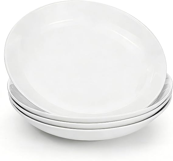 8 Inch Ceramic Pasta Bowls Set of 4,Large White Salad Bowl Pasta Plates Dessert Bowls Breakfast Serving Dishes for Spaghetti Bolognese,Salad,Fruit Crumble,Grain Bowl Microwave Dishwasher Safe
