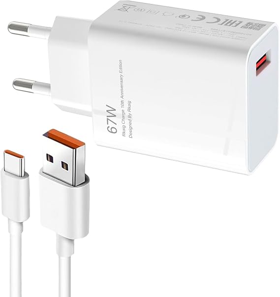 67W USB C Ladegerät Netzteil mit 6A Ladekabel 1M für Xiaomi 15 Pro 15 14 13 12 13 Lite 12S Ultra 11T Redmi Note 14 13 12 Poco F5 Pro Poco x7 pro X6 X5 Schnellladegerät USB Power Handy Ladegeräte