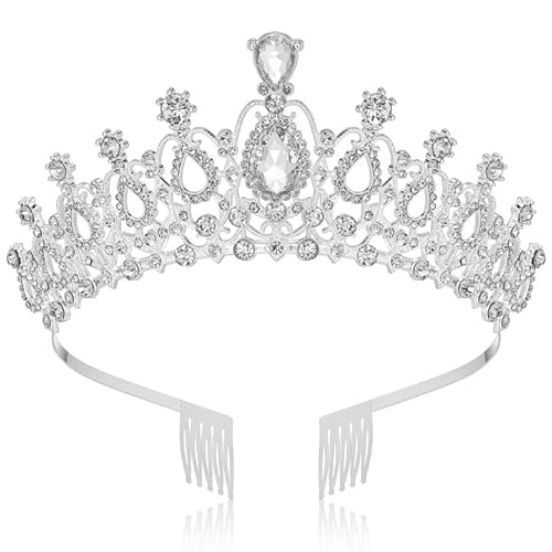 Makone Crowns for Women Princess Tiaras for Girls Queen Crown and Comb Tiara for Wedding Birthday Pageant Bridal Prom Christmas Gift Style5-Silver