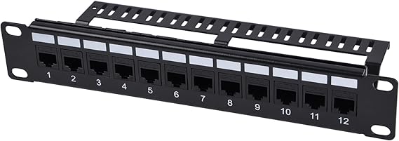 GeeekPi 12-Port Cat6 Patch Panel for 10 inch Server Rack, 1U Rack Mount Modular Panel with Keystone Coupler & Cable Management for DeskPi RackMate T1/T0/T2/T0 Plus/T1 Plus/TL1/T1/2 Plus Network Rack