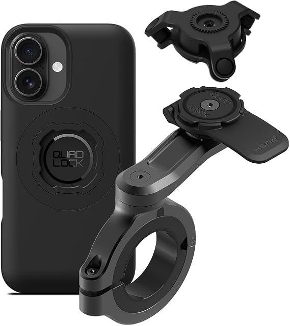 Quad Lock Motorcycle Handlebar Phone Mount PRO - Large with Vibration Dampener and MAG Phone Case for iPhone 16