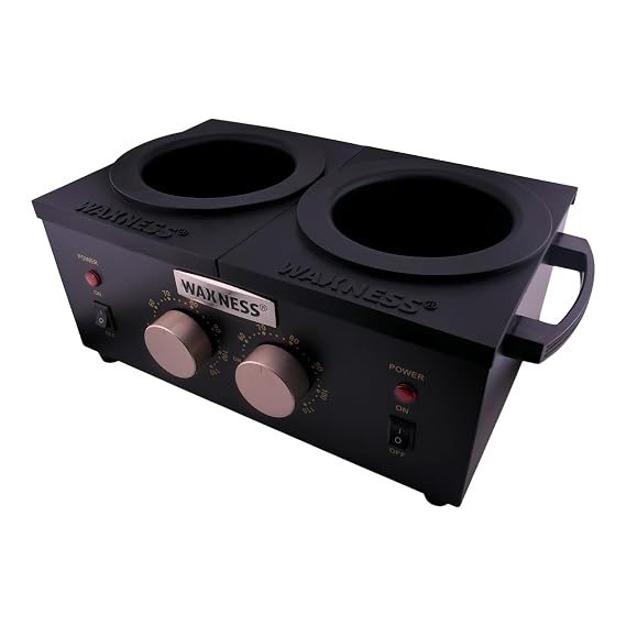 Waxness WN-5002 Elite-Series Double Professional Wax Heater Black, 2 x 1 lb Capacity, Electronic Temperature Control, 300W, Dual Pot Wax Warmer for Professional Use