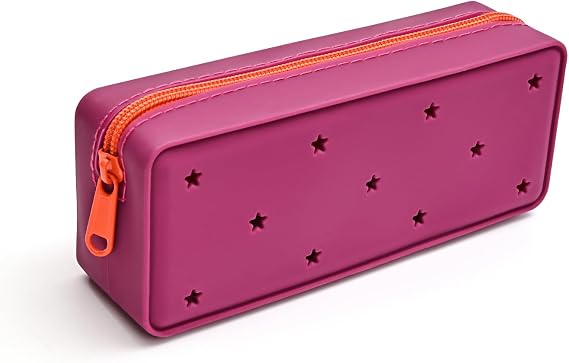 BAYTORY Silicone Pencil Case, Cute Shockproof Pencil Pouch, Colorful Soft Silicone Stationery Organizer, Makeup Bag with Smooth Zipper, for Boys Girls Teens School Supplies (Purple)