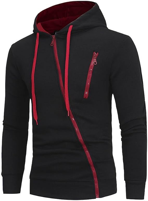 Men's Hoodies Jackets Fleece Long Sleeve Full Inclined Zipper Up Sweater Slim Fit Sweatshirt