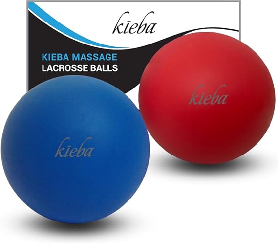 Massage Lacrosse Balls for Myofascial Release, Trigger Point Therapy, Muscle Knots, and Yoga Therapy. Set of 2 Firm Balls (Blue and Red)