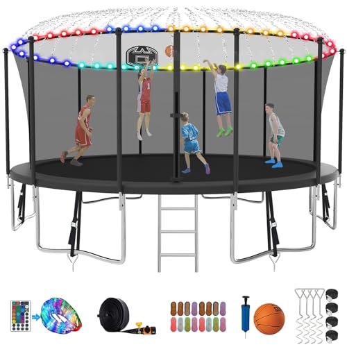 SKYUP Tranpoline 1500LBS 16 15 14 12 10 8 FT Tranpoline for 7-10 Kids and Adults, Windproof Outdoor Tranpoline with Enclosure Net, Basketball Hoop, Easy to Install & Last Long - ASTM Approved