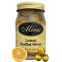 (Pack of 1) Miras Lemon Stuffed Olives Juicy Lemon-Stuffed Olives | Gourmet Snack | Premium Quality, Flavorful & Fresh 16oz Glass Jar