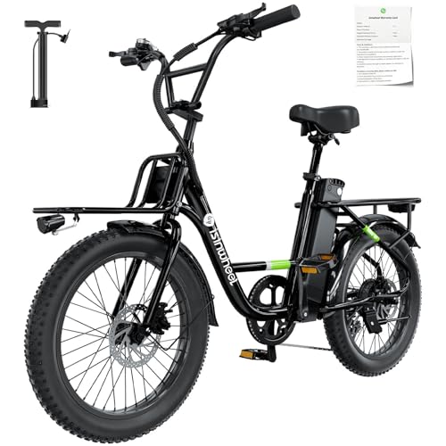 isinwheel U7 E Bike for Adults Electric Bike with Dual Cargo Rack, 48V 1000W Peak Ebikes for Adults, 7 Speed Gear, 20mph Step Thru Cruiser Electric Bicycles, 20 3 Fat Tire Ebike