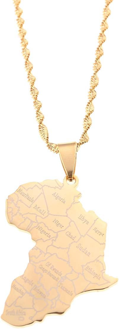 Stainless Steel Map of Africa Country Pendant Necklace Men Women Hip Hop African Jewelry