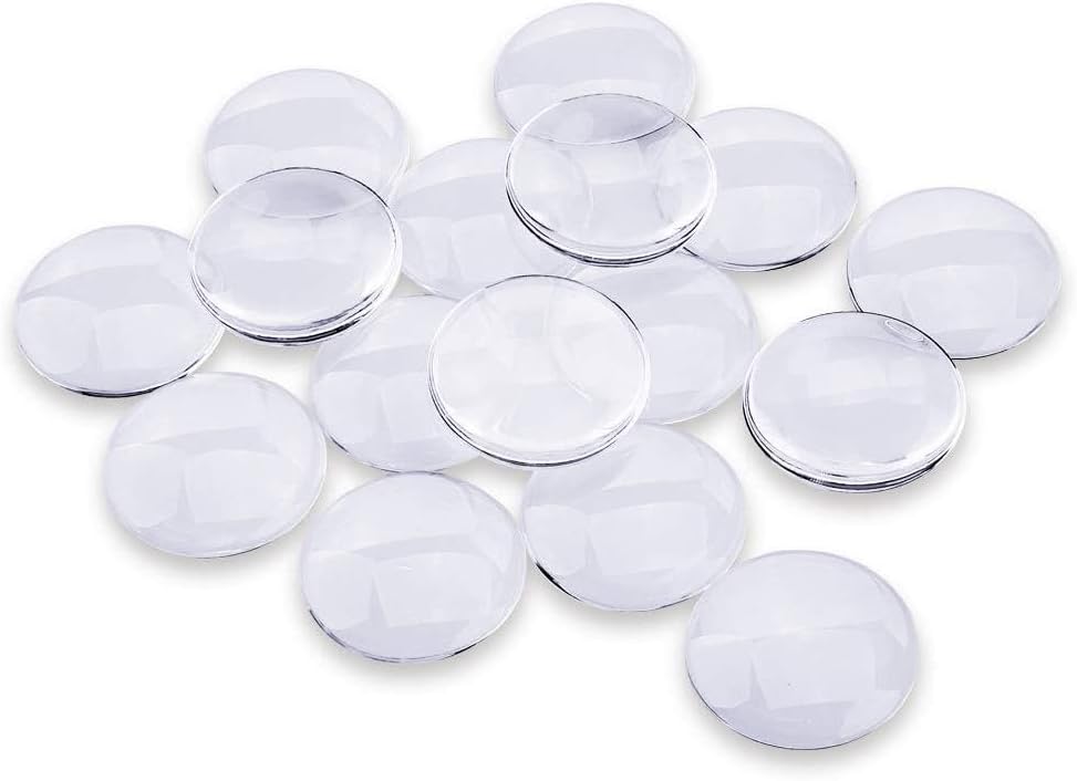 20PCS Transparent Glass Cabochons, Clear Glass Dome Tile Cabochon Half Round Flat Clear 1.57 Inch Non-calibrated Round for Photo Pendant Making DIY Decor Souvenir Gift