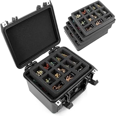 CASEMATIX Miniature Carrying Case for 43 Miniatures - Hard Shell Miniature Storage Case with 3 Pre-Cut Foam Trays & 1 Customizable Tray Compatible with Warhammer 40k, DnD & More!, Black