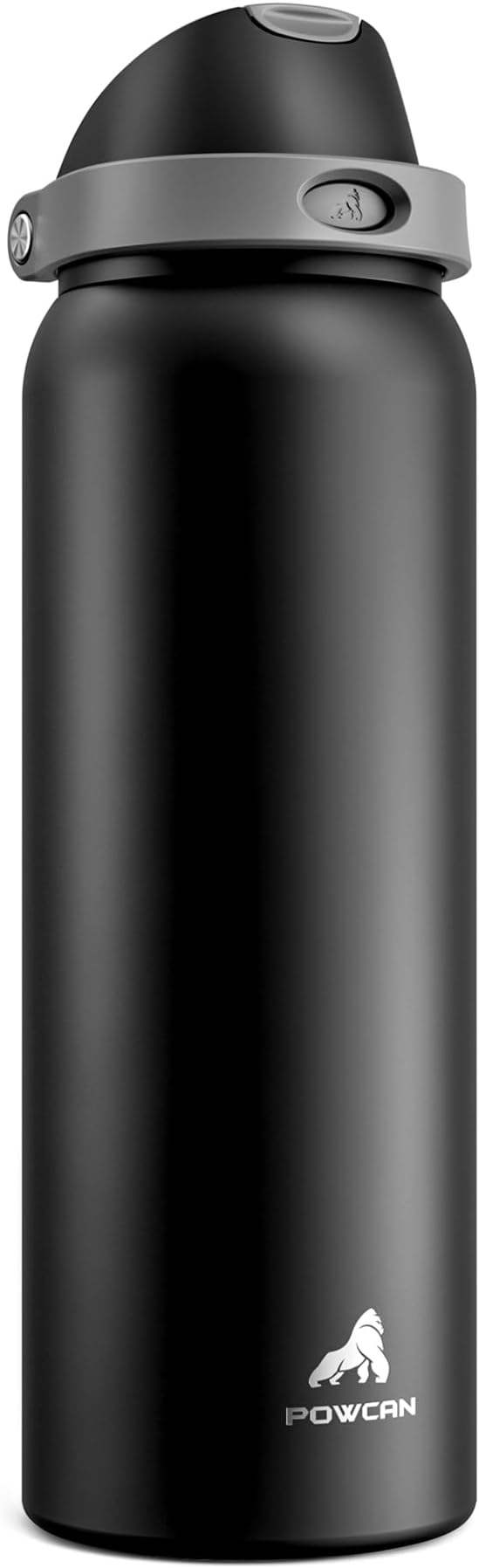 POWCAN 40 oz Insulated Water Bottle for Men: Push-Button Spout & Quick-Flip Straw, Leakproof, Cold for 24 Hrs, Stainless Steel Large Water Bottle for Sports, Camping, Trips, Outdoors (Midnight Black)