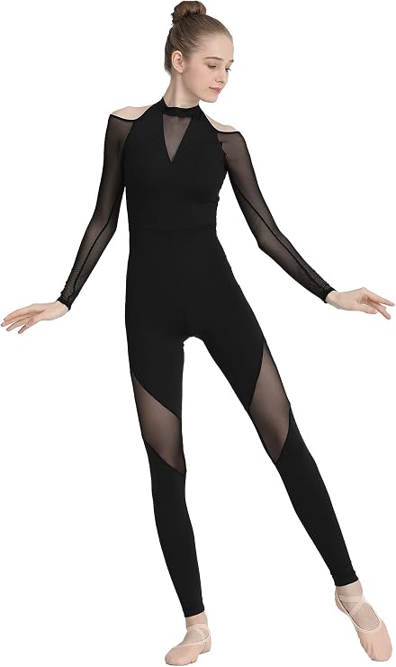 Dance Elite Dynamic Unitard for Women - Long Sleeve Unitard for Dance With a Soft Mesh Panel Design