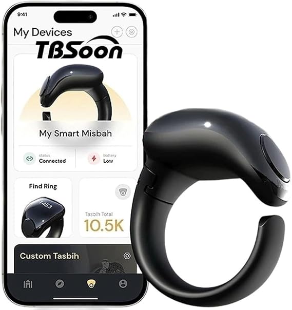 Fashion Tasbih Smart Ring, Tasbeeh Counters, Prayer Direction Indicator Guide, 5 Azan Alarm Clock, Forgiveness, Electronic Rosary, Eid al-Fitr Eid al-Adha Ramadan Gift for men women, Adjustable