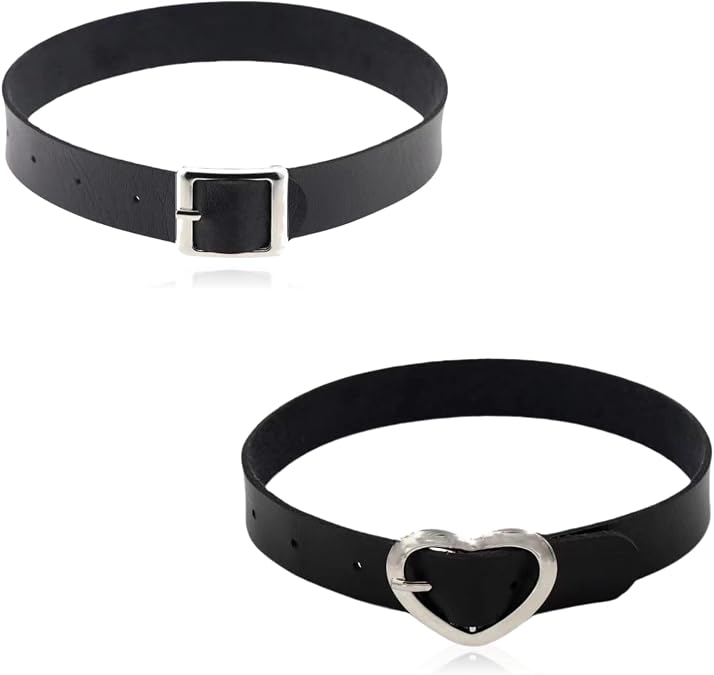 Black Goth Collar Necklace for Women - Adjustable Choker, Punk PU Necklace for Women,Gothic Jewelry for Femboy Clothes & Lingerie