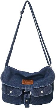 Fashion denim handbag shoulder bag large capacity retro Messenger bag bag for men and women (Denim Dark Blue)