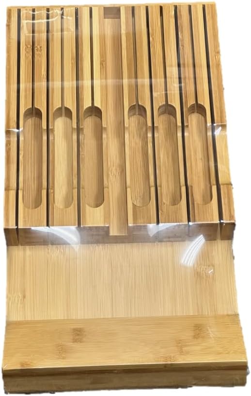 Bamboo Knife Block Drawer Organizer, Large, 17 x 9 x 2.75 inches, Fits 12 Knives and 1 Sharpening Steel (Not Included)