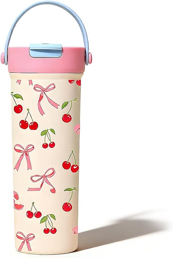 Stainless Steel Tumbler with Handle Straw and Leakproof Lid Insulated Mug (Pink2)
