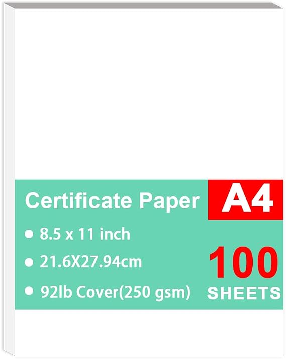 100 Certificate Paper - 8.5 x 11 for Printing, Blank Cerficate for Award Certificates Diploma Paper, Certificate Paper, 92lb Cover(250 gsm) Award Paper,Inkjet/Laser Printer Compatible