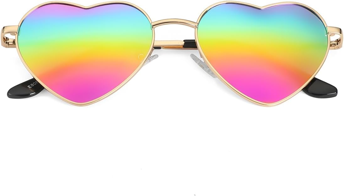 Polarized Heart Shaped Sunglasses for Women, Vintage Fashion Cute Lovely Sun Glasses Metal Frame UV400 Protection
