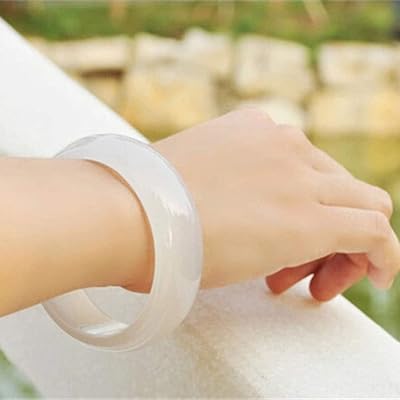 Jade Bracelet for Women, Chinese Bracelet, Natural White Agate Ice Jade Bracelet Jade Bracelet with Gift Box,60mm-62mm