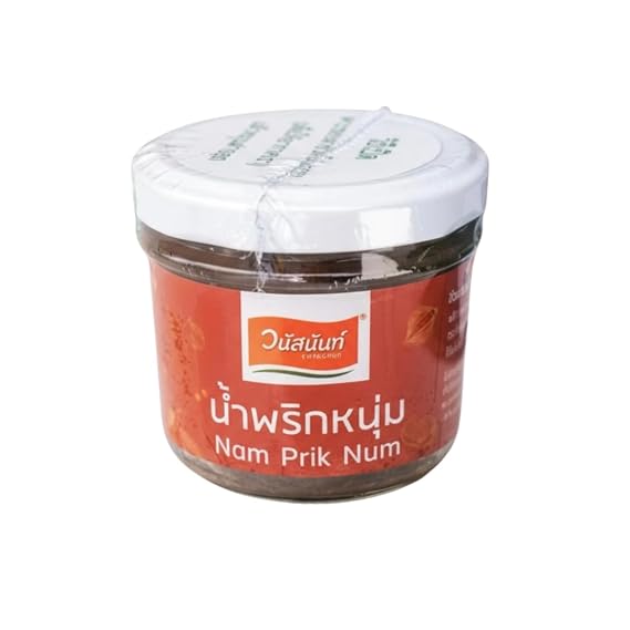 Nam Prik Num Northern Thai Roasted Green Chili Paste, Spicy Green Chili Dip, Authentic Thai Chili Condiment, 90 g (Original Flavour)