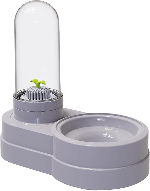 Pet Water Dispenser Station, 580ml Pet Water Feeder Automatic Water Drinking Fountain Bottle with Filter for Small Dog Puppy Cat Rabbit Small Animal (Grey)